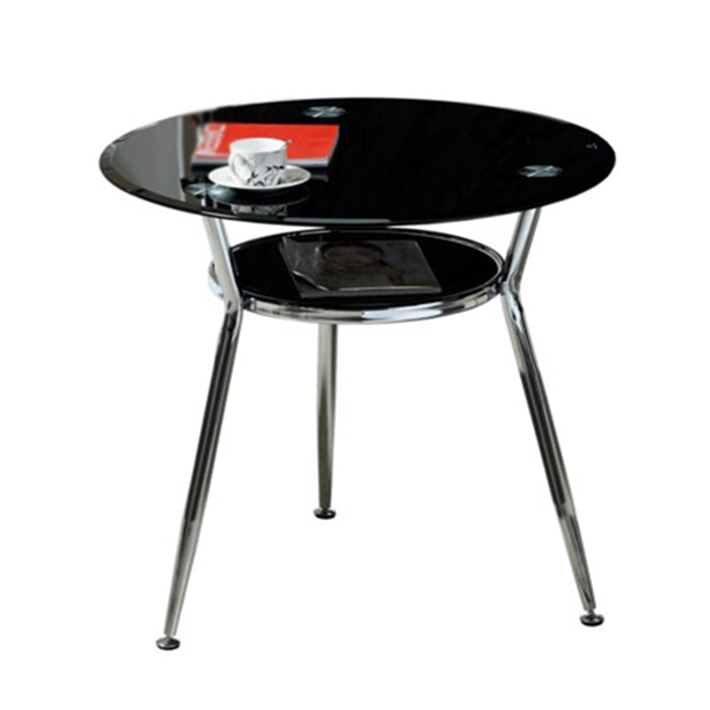 Modern Style Glass Dining Room Table Round Formal Table with Metal Base Black Without Chairs Clearhalo ' dining_table' 'Dining Tables & Seating' 'Dining Tables' 'furn' 'furn_dining_table' 'Furniture' 'furniture_dining_table' 'Kitchen & Dining Furniture' 'kitchen&dining_furn' 'kitchen' 'kitchen_dining_table' 3670772