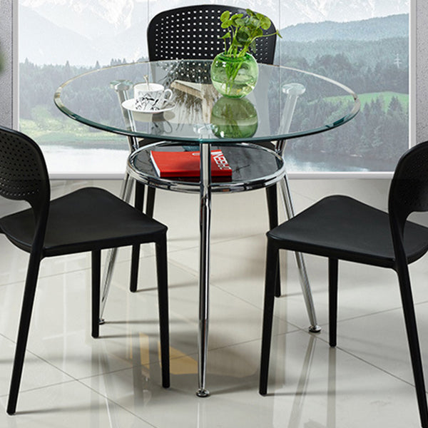 Modern Style Glass Dining Room Table Round Formal Table with Metal Base Clearhalo ' dining_table' 'Dining Tables & Seating' 'Dining Tables' 'furn' 'furn_dining_table' 'Furniture' 'furniture_dining_table' 'Kitchen & Dining Furniture' 'kitchen&dining_furn' 'kitchen' 'kitchen_dining_table' 3670782