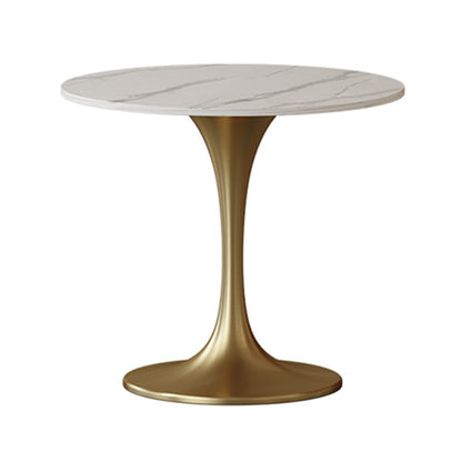 Contemporary Tulip Base Dinner Table Stone Dining Table Round for Home White Gold Clearhalo ' dining_table' 'Dining Tables & Seating' 'Dining Tables' 'furn' 'furn_dining_table' 'Furniture' 'furniture_dining_table' 'Kitchen & Dining Furniture' 'kitchen&dining_furn' 'kitchen' 'kitchen_dining_table' 3670806