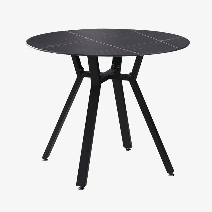 Modern Style Sintered Stone Dining Room Table Round Table with Metal Base Black Without Chairs Clearhalo ' dining_table' 'Dining Tables & Seating' 'Dining Tables' 'furn' 'furn_dining_table' 'Furniture' 'furniture_dining_table' 'Kitchen & Dining Furniture' 'kitchen&dining_furn' 'kitchen' 'kitchen_dining_table' 3670842
