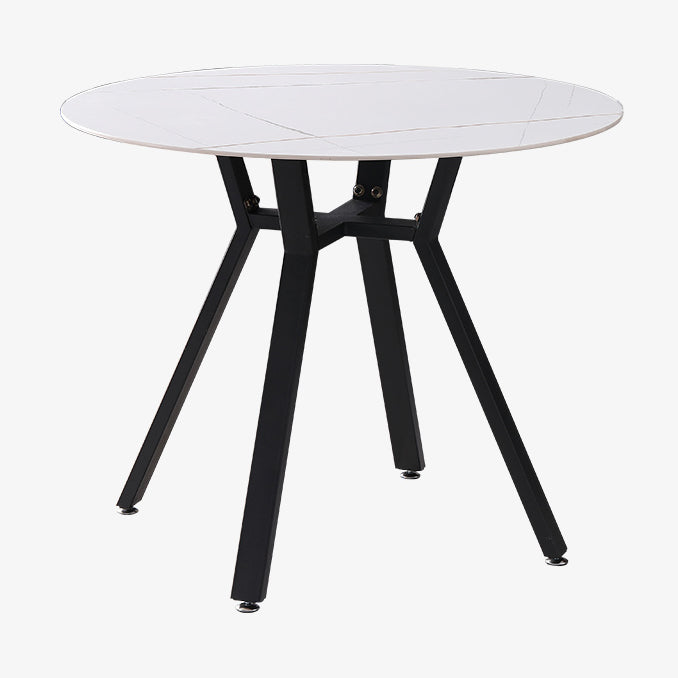 Modern Style Sintered Stone Dining Room Table Round Table with Metal Base White Without Chairs Clearhalo ' dining_table' 'Dining Tables & Seating' 'Dining Tables' 'furn' 'furn_dining_table' 'Furniture' 'furniture_dining_table' 'Kitchen & Dining Furniture' 'kitchen&dining_furn' 'kitchen' 'kitchen_dining_table' 3670844