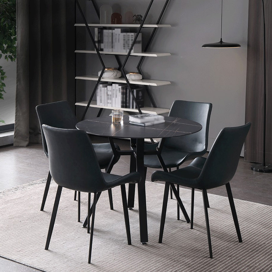 Modern Style Sintered Stone Dining Room Table Round Table with Metal Base Clearhalo ' dining_table' 'Dining Tables & Seating' 'Dining Tables' 'furn' 'furn_dining_table' 'Furniture' 'furniture_dining_table' 'Kitchen & Dining Furniture' 'kitchen&dining_furn' 'kitchen' 'kitchen_dining_table' 3670846