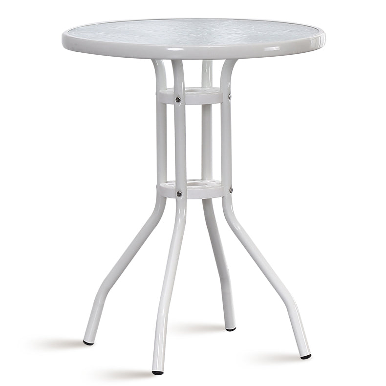 Modern Style Glass Dining Room Dinner Kitchen Table Clear Round Table with Metal Base White 23.6"L x 23.6"W x 29.5"H Without Chairs Clearhalo ' dining_table' 'Dining Tables & Seating' 'Dining Tables' 'furn' 'furn_dining_table' 'Furniture' 'furniture_dining_table' 'Kitchen & Dining Furniture' 'kitchen&dining_furn' 'kitchen' 'kitchen_dining_table' 3670871