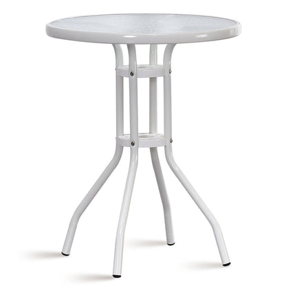 Modern Style Glass Dining Room Dinner Kitchen Table Clear Round Table with Metal Base White 23.6"L x 23.6"W x 29.5"H Without Chairs Clearhalo ' dining_table' 'Dining Tables & Seating' 'Dining Tables' 'furn' 'furn_dining_table' 'Furniture' 'furniture_dining_table' 'Kitchen & Dining Furniture' 'kitchen&dining_furn' 'kitchen' 'kitchen_dining_table' 3670871