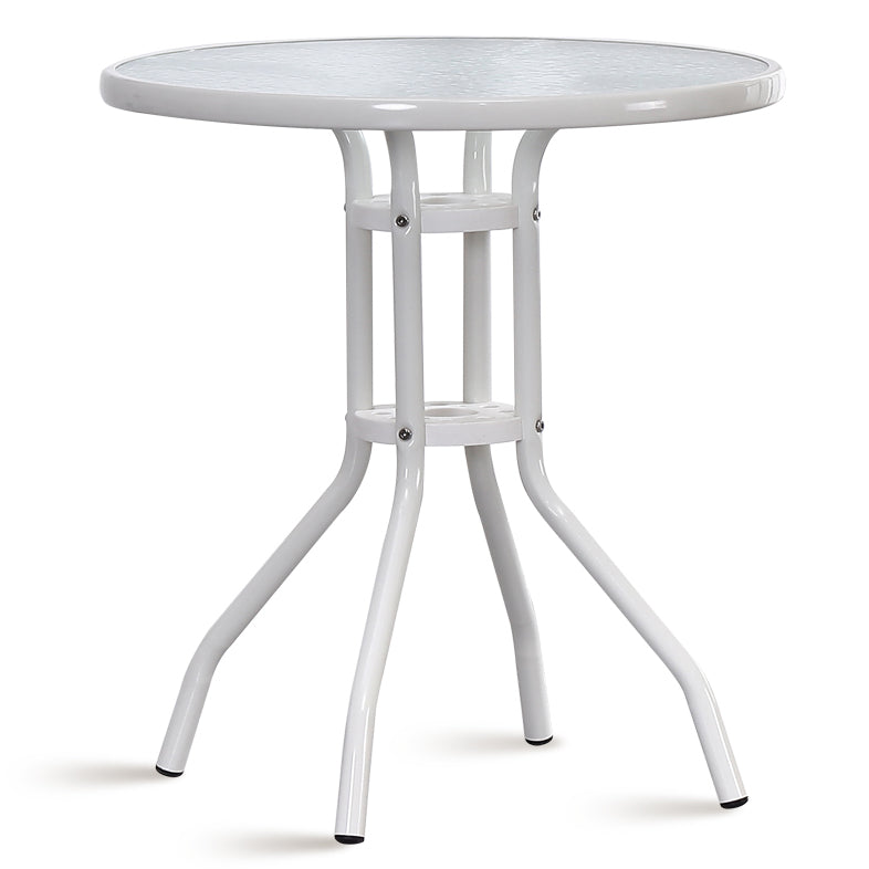 Modern Style Glass Dining Room Dinner Kitchen Table Clear Round Table with Metal Base White 27.6"L x 27.6"W x 29.5"H Without Chairs Clearhalo ' dining_table' 'Dining Tables & Seating' 'Dining Tables' 'furn' 'furn_dining_table' 'Furniture' 'furniture_dining_table' 'Kitchen & Dining Furniture' 'kitchen&dining_furn' 'kitchen' 'kitchen_dining_table' 3670872