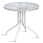 Modern Style Glass Dining Room Dinner Kitchen Table Clear Round Table with Metal Base White 31.5"L x 31.5"W x 29.5"H Without Chairs Clearhalo ' dining_table' 'Dining Tables & Seating' 'Dining Tables' 'furn' 'furn_dining_table' 'Furniture' 'furniture_dining_table' 'Kitchen & Dining Furniture' 'kitchen&dining_furn' 'kitchen' 'kitchen_dining_table' 3670874