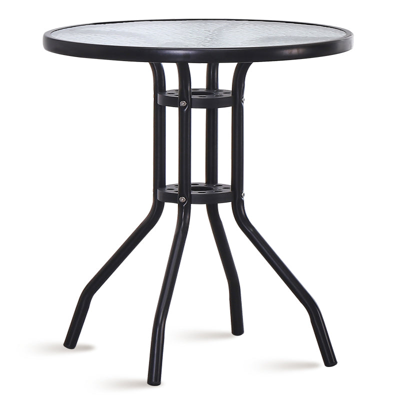 Modern Style Glass Dining Room Dinner Kitchen Table Clear Round Table with Metal Base Black 27.6"L x 27.6"W x 29.5"H Without Chairs Clearhalo ' dining_table' 'Dining Tables & Seating' 'Dining Tables' 'furn' 'furn_dining_table' 'Furniture' 'furniture_dining_table' 'Kitchen & Dining Furniture' 'kitchen&dining_furn' 'kitchen' 'kitchen_dining_table' 3670876