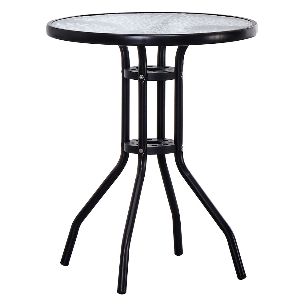 Modern Style Glass Dining Room Dinner Kitchen Table Clear Round Table with Metal Base Black 23.6"L x 23.6"W x 29.5"H Without Chairs Clearhalo ' dining_table' 'Dining Tables & Seating' 'Dining Tables' 'furn' 'furn_dining_table' 'Furniture' 'furniture_dining_table' 'Kitchen & Dining Furniture' 'kitchen&dining_furn' 'kitchen' 'kitchen_dining_table' 3670878