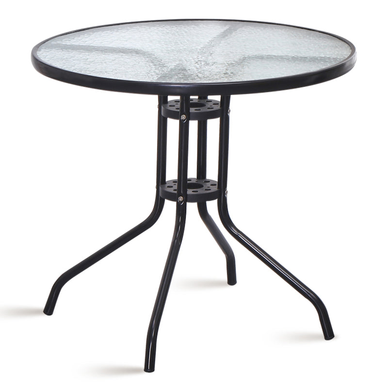 Modern Style Glass Dining Room Dinner Kitchen Table Clear Round Table with Metal Base Black 31.5"L x 31.5"W x 29.5"H Without Chairs Clearhalo ' dining_table' 'Dining Tables & Seating' 'Dining Tables' 'furn' 'furn_dining_table' 'Furniture' 'furniture_dining_table' 'Kitchen & Dining Furniture' 'kitchen&dining_furn' 'kitchen' 'kitchen_dining_table' 3670879