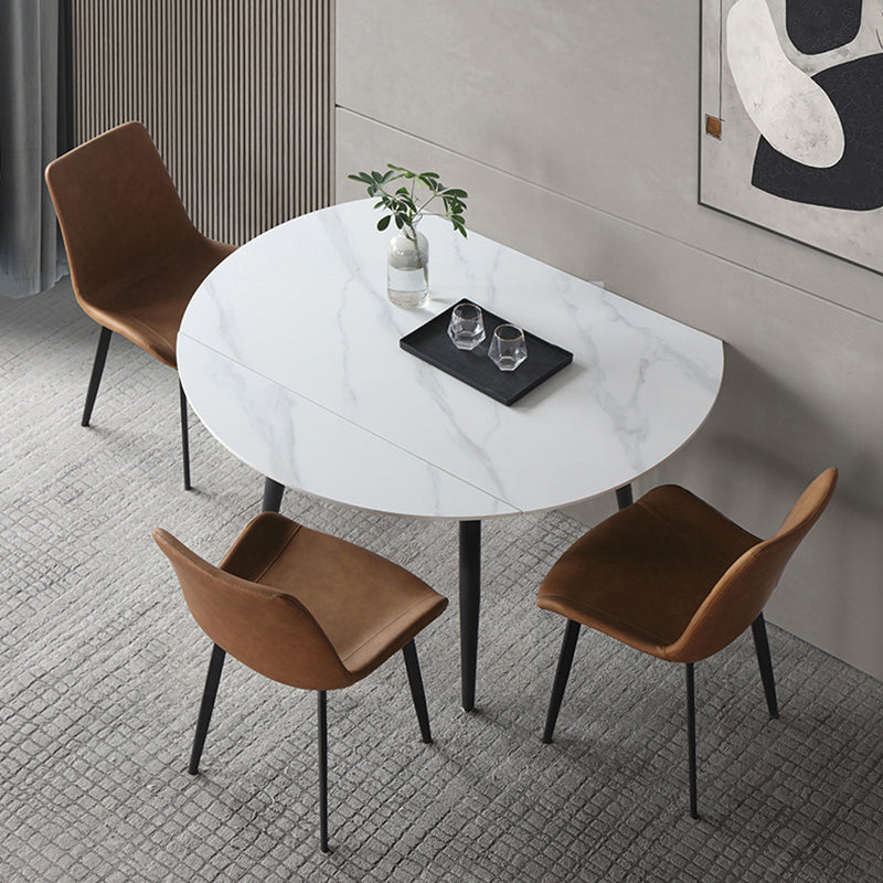 Modern Style Sintered Stone Dining Table White Round Home Table with Black Frame Without Chairs Clearhalo ' dining_table' 'Dining Tables & Seating' 'Dining Tables' 'furn' 'furn_dining_table' 'Furniture' 'furniture_dining_table' 'Kitchen & Dining Furniture' 'kitchen&dining_furn' 'kitchen' 'kitchen_dining_table' 3670963