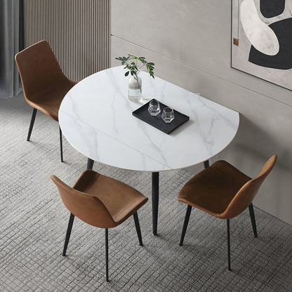 Modern Style Sintered Stone Dining Table White Round Home Table with Black Frame Without Chairs Clearhalo ' dining_table' 'Dining Tables & Seating' 'Dining Tables' 'furn' 'furn_dining_table' 'Furniture' 'furniture_dining_table' 'Kitchen & Dining Furniture' 'kitchen&dining_furn' 'kitchen' 'kitchen_dining_table' 3670963