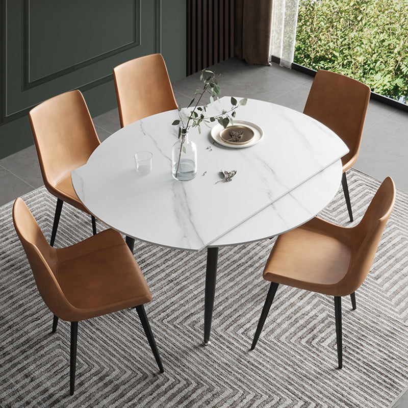 Modern Style Sintered Stone Dining Table White Round Home Table with Black Frame Clearhalo ' dining_table' 'Dining Tables & Seating' 'Dining Tables' 'furn' 'furn_dining_table' 'Furniture' 'furniture_dining_table' 'Kitchen & Dining Furniture' 'kitchen&dining_furn' 'kitchen' 'kitchen_dining_table' 3670965