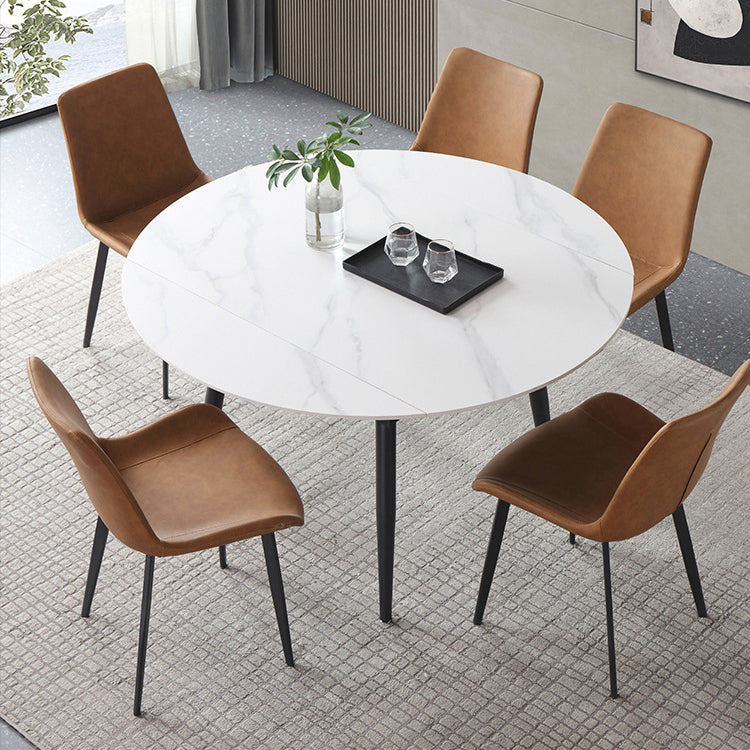 Modern Style Sintered Stone Dining Table White Round Home Table with Black Frame Clearhalo ' dining_table' 'Dining Tables & Seating' 'Dining Tables' 'furn' 'furn_dining_table' 'Furniture' 'furniture_dining_table' 'Kitchen & Dining Furniture' 'kitchen&dining_furn' 'kitchen' 'kitchen_dining_table' 3670966