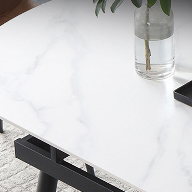 Modern Style Sintered Stone Dining Table White Round Home Table with Black Frame Clearhalo ' dining_table' 'Dining Tables & Seating' 'Dining Tables' 'furn' 'furn_dining_table' 'Furniture' 'furniture_dining_table' 'Kitchen & Dining Furniture' 'kitchen&dining_furn' 'kitchen' 'kitchen_dining_table' 3670968