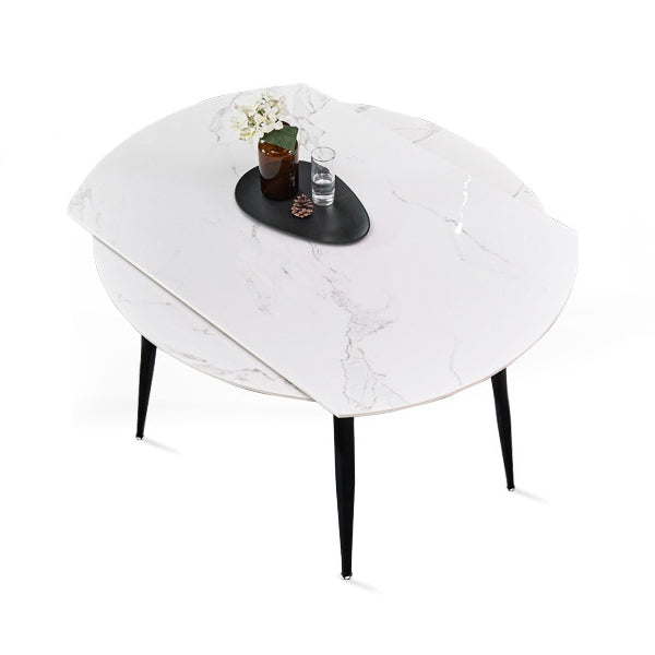 Modern Style Sintered Stone Dining Table White Round Home Table with Black Frame Clearhalo ' dining_table' 'Dining Tables & Seating' 'Dining Tables' 'furn' 'furn_dining_table' 'Furniture' 'furniture_dining_table' 'Kitchen & Dining Furniture' 'kitchen&dining_furn' 'kitchen' 'kitchen_dining_table' 3670973