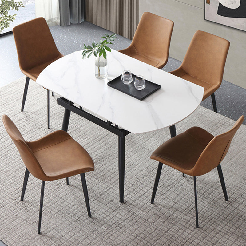 Modern Style Sintered Stone Dining Table White Round Home Table with Black Frame Clearhalo ' dining_table' 'Dining Tables & Seating' 'Dining Tables' 'furn' 'furn_dining_table' 'Furniture' 'furniture_dining_table' 'Kitchen & Dining Furniture' 'kitchen&dining_furn' 'kitchen' 'kitchen_dining_table' 3670974