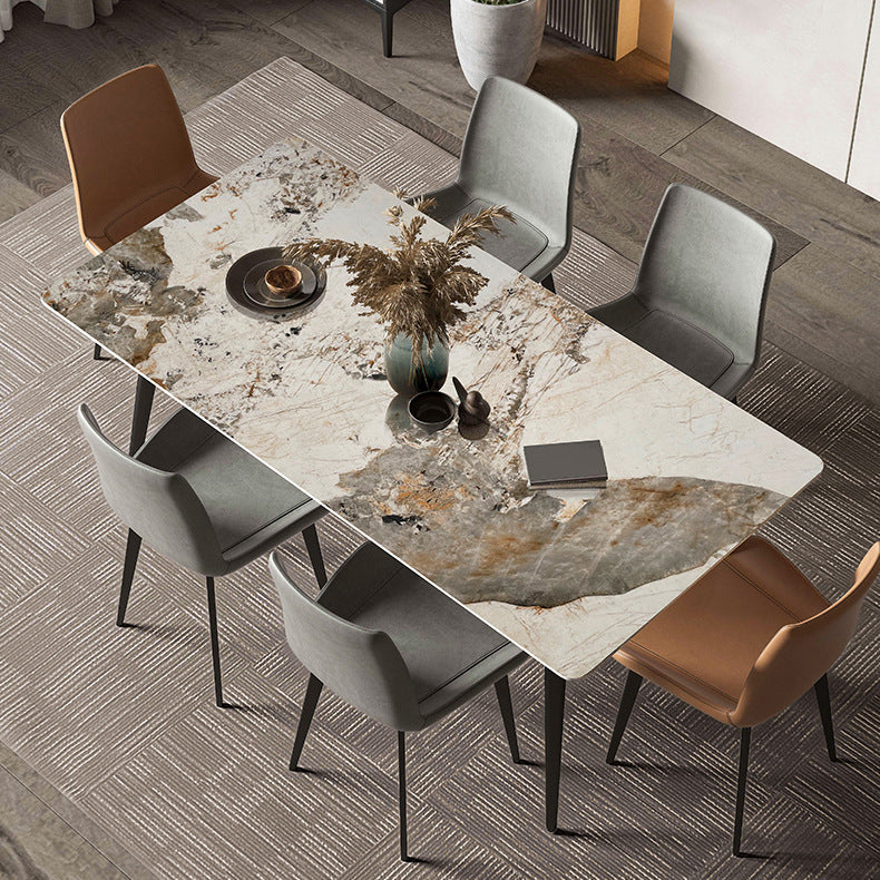 Metal Contemporary Rectangular Dining Table Sintered Stone Table for Kitchen and Dining Room Clearhalo ' dining_table' 'Dining Tables & Seating' 'Dining Tables' 'furn' 'furn_dining_table' 'Furniture' 'furniture_dining_table' 'Kitchen & Dining Furniture' 'kitchen&dining_furn' 'kitchen' 'kitchen_dining_table' 3670979