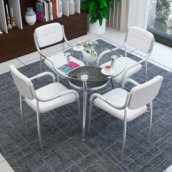 Modern Style Tempered Glass Dining Table Tripod Base Dining Site Table for Dining Room Clearhalo ' dining_table' 'Dining Tables & Seating' 'Dining Tables' 'furn' 'furn_dining_table' 'Furniture' 'furniture_dining_table' 'Kitchen & Dining Furniture' 'kitchen&dining_furn' 'kitchen' 'kitchen_dining_table' 3670994