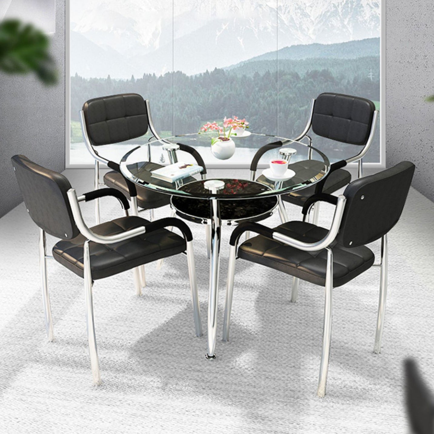 Modern Style Tempered Glass Dining Table Tripod Base Dining Site Table for Dining Room Clearhalo ' dining_table' 'Dining Tables & Seating' 'Dining Tables' 'furn' 'furn_dining_table' 'Furniture' 'furniture_dining_table' 'Kitchen & Dining Furniture' 'kitchen&dining_furn' 'kitchen' 'kitchen_dining_table' 3670998