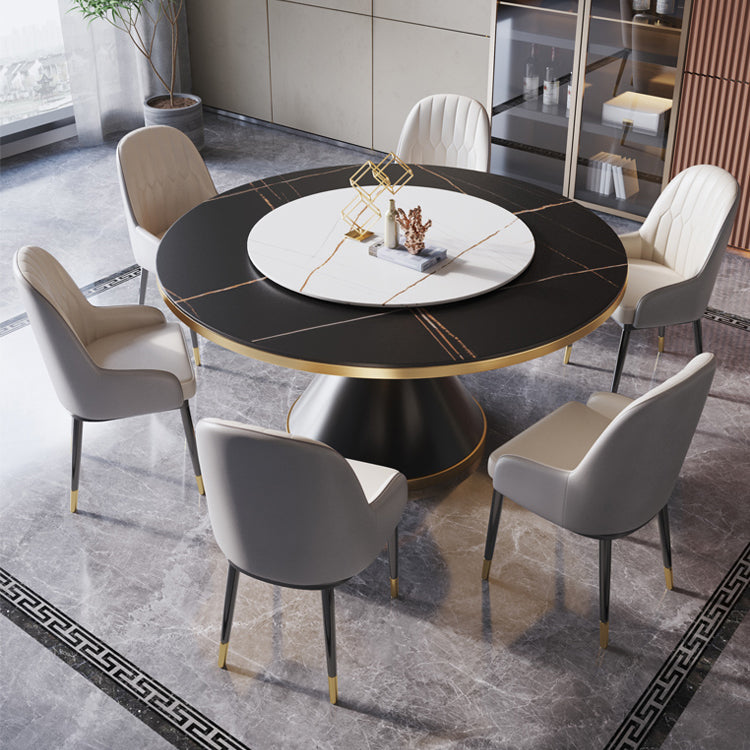 Contemporary Sintered Stone Dining Table Round Table with Metallic Base Black Without Chairs Clearhalo ' dining_table' 'Dining Tables & Seating' 'Dining Tables' 'furn' 'furn_dining_table' 'Furniture' 'furniture_dining_table' 'Kitchen & Dining Furniture' 'kitchen&dining_furn' 'kitchen' 'kitchen_dining_table' 3671050