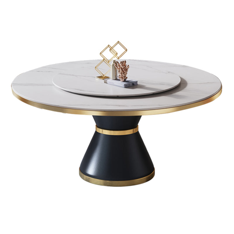 Contemporary Sintered Stone Dining Table Round Table with Metallic Base White Without Chairs Clearhalo ' dining_table' 'Dining Tables & Seating' 'Dining Tables' 'furn' 'furn_dining_table' 'Furniture' 'furniture_dining_table' 'Kitchen & Dining Furniture' 'kitchen&dining_furn' 'kitchen' 'kitchen_dining_table' 3671051