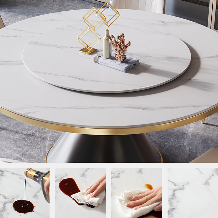 Contemporary Sintered Stone Dining Table Round Table with Metallic Base Clearhalo ' dining_table' 'Dining Tables & Seating' 'Dining Tables' 'furn' 'furn_dining_table' 'Furniture' 'furniture_dining_table' 'Kitchen & Dining Furniture' 'kitchen&dining_furn' 'kitchen' 'kitchen_dining_table' 3671052