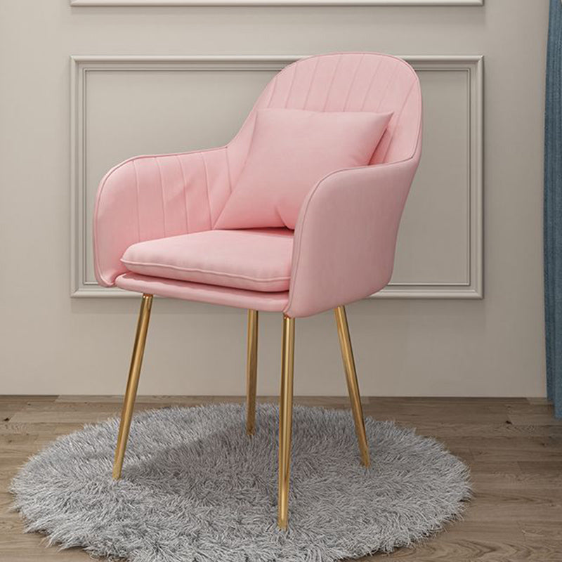 Glam Dining Arm Chair Solid Back Side Chair with 4 Metal Legs for Home Use Pink 1 Piece Brass Gold Clearhalo ' kitchen&dining_furn' 'Dining Chairs' 'Dining Tables & Seating' 'dining_chair' 'furn' 'furn_dining_chair' 'Furniture' 'furniture_dining_chair' 'Kitchen & Dining Furniture' 'kitchen' 3671083