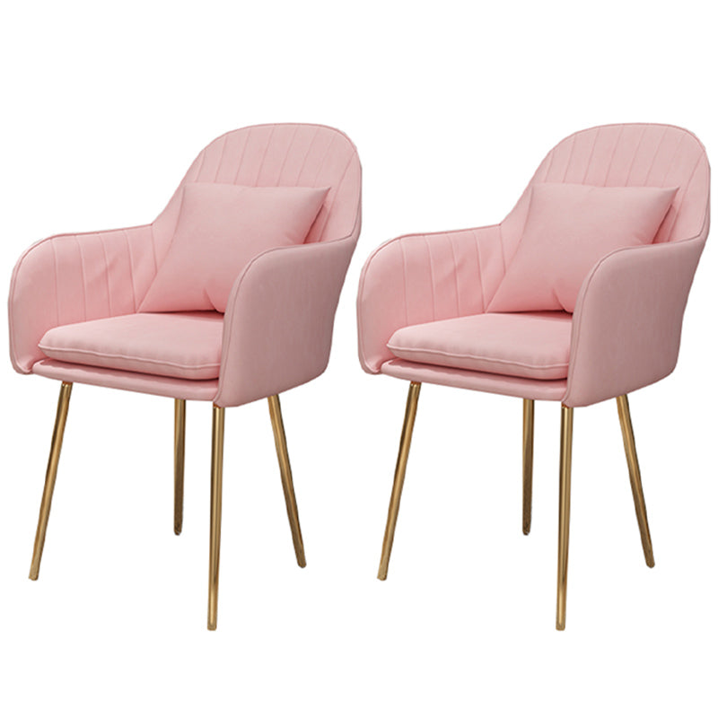 Glam Dining Arm Chair Solid Back Side Chair with 4 Metal Legs for Home Use Pink 2 Piece Set Brass Gold Clearhalo ' kitchen&dining_furn' 'Dining Chairs' 'Dining Tables & Seating' 'dining_chair' 'furn' 'furn_dining_chair' 'Furniture' 'furniture_dining_chair' 'Kitchen & Dining Furniture' 'kitchen' 3671084