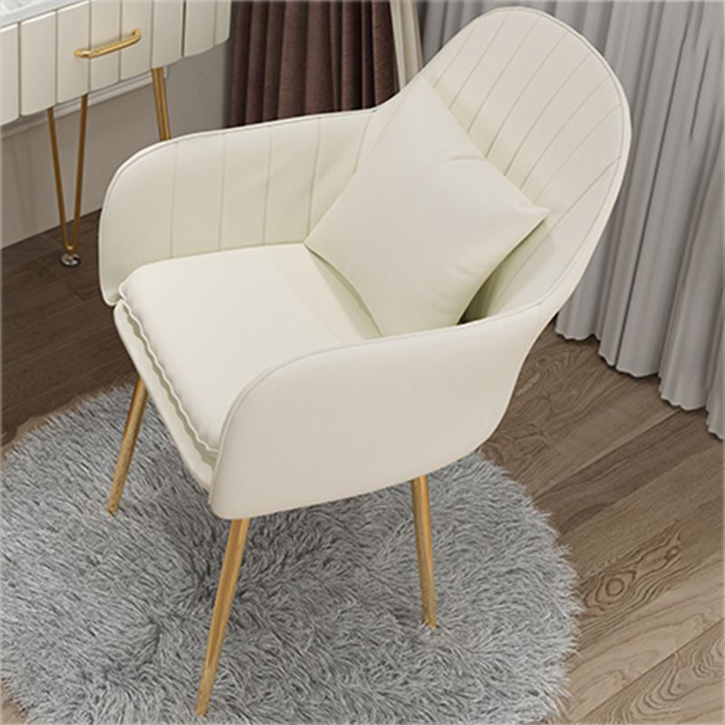 Glam Dining Arm Chair Solid Back Side Chair with 4 Metal Legs for Home Use Off-White 1 Piece Brass Gold Clearhalo ' kitchen&dining_furn' 'Dining Chairs' 'Dining Tables & Seating' 'dining_chair' 'furn' 'furn_dining_chair' 'Furniture' 'furniture_dining_chair' 'Kitchen & Dining Furniture' 'kitchen' 3671104