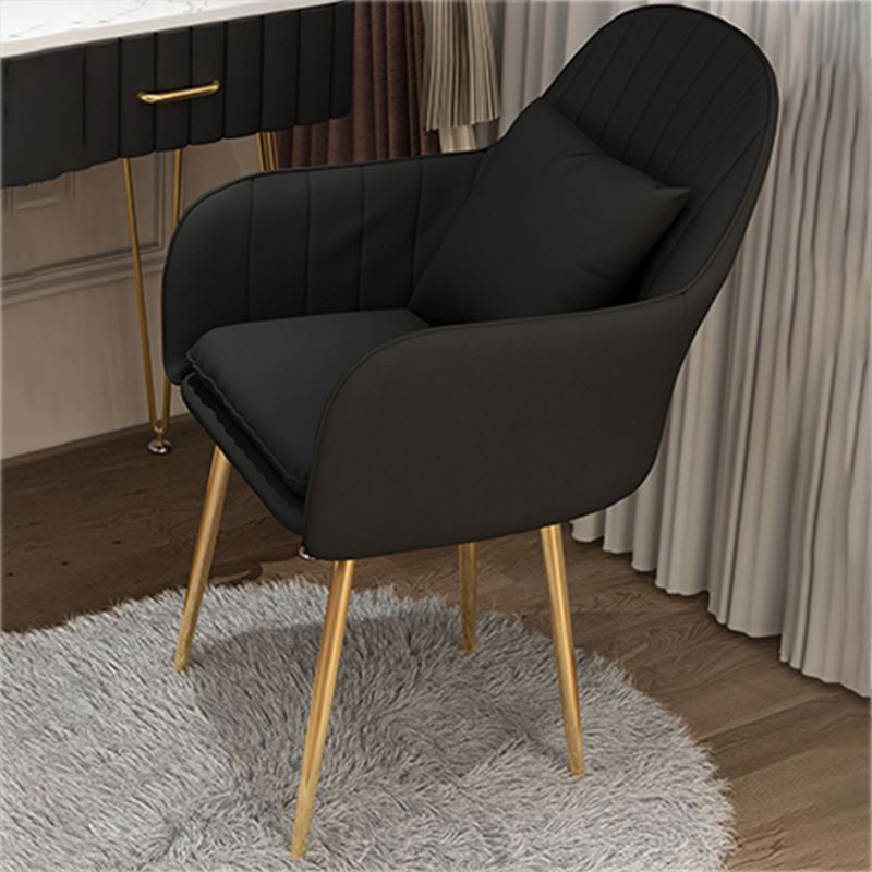 Glam Dining Arm Chair Solid Back Side Chair with 4 Metal Legs for Home Use Black 1 Piece Brass Gold Clearhalo ' kitchen&dining_furn' 'Dining Chairs' 'Dining Tables & Seating' 'dining_chair' 'furn' 'furn_dining_chair' 'Furniture' 'furniture_dining_chair' 'Kitchen & Dining Furniture' 'kitchen' 3671107