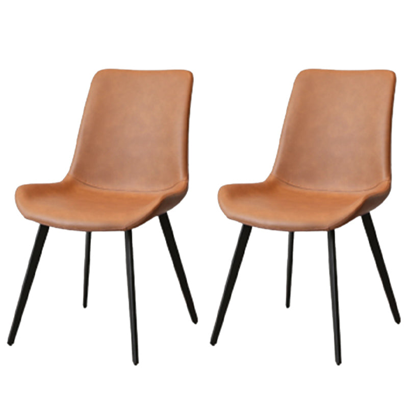 Glam Style Faux Leather Side Chairs Solid Back Armless Dining Chair for Home Use Brown 2 Piece Set Clearhalo ' kitchen&dining_furn' 'Dining Chairs' 'Dining Tables & Seating' 'dining_chair' 'furn' 'furn_dining_chair' 'Furniture' 'furniture_dining_chair' 'Kitchen & Dining Furniture' 'kitchen' 3671416
