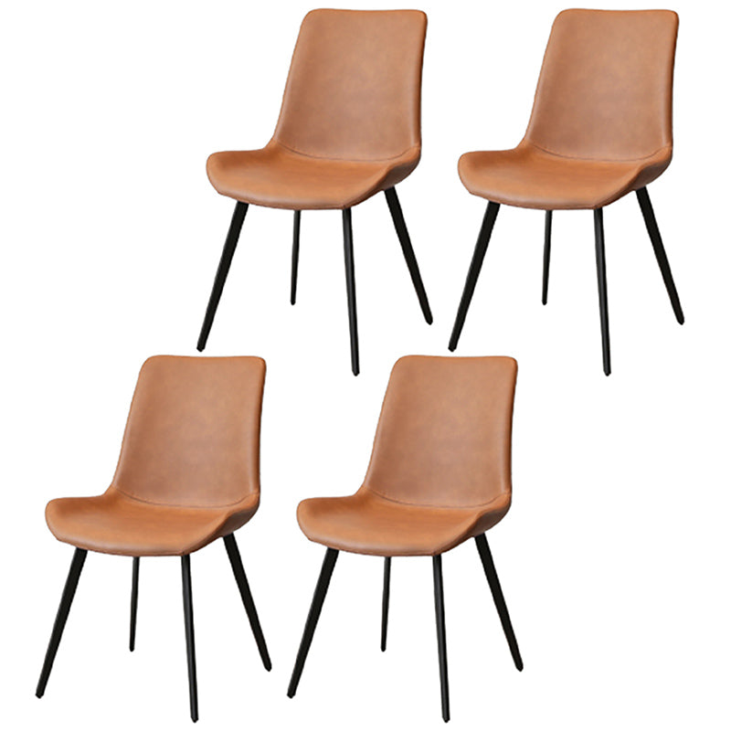Glam Style Faux Leather Side Chairs Solid Back Armless Dining Chair for Home Use Brown 4 Piece Set Clearhalo ' kitchen&dining_furn' 'Dining Chairs' 'Dining Tables & Seating' 'dining_chair' 'furn' 'furn_dining_chair' 'Furniture' 'furniture_dining_chair' 'Kitchen & Dining Furniture' 'kitchen' 3671419