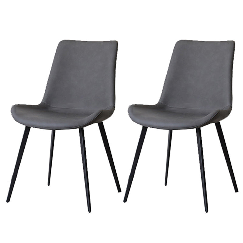 Glam Style Faux Leather Side Chairs Solid Back Armless Dining Chair for Home Use Dark Gray-Black 2 Piece Set Clearhalo ' kitchen&dining_furn' 'Dining Chairs' 'Dining Tables & Seating' 'dining_chair' 'furn' 'furn_dining_chair' 'Furniture' 'furniture_dining_chair' 'Kitchen & Dining Furniture' 'kitchen' 3671422