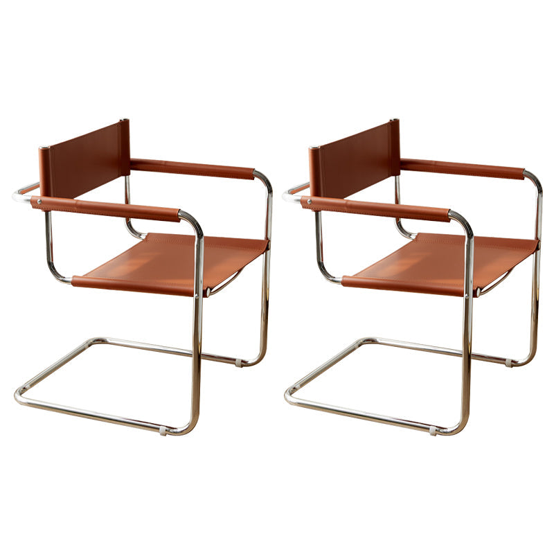 Industrial Style Metal Cantilever Arm Side Chair Open Back Dining Side Chair for Home Brown 2 Piece Set Clearhalo ' kitchen&dining_furn' 'Dining Chairs' 'Dining Tables & Seating' 'dining_chair' 'furn' 'furn_dining_chair' 'Furniture' 'furniture_dining_chair' 'Kitchen & Dining Furniture' 'kitchen' 3671633