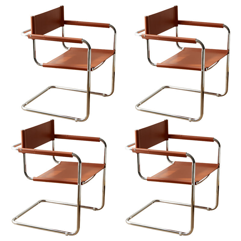 Industrial Style Metal Cantilever Arm Side Chair Open Back Dining Side Chair for Home Brown 4 Piece Set Clearhalo ' kitchen&dining_furn' 'Dining Chairs' 'Dining Tables & Seating' 'dining_chair' 'furn' 'furn_dining_chair' 'Furniture' 'furniture_dining_chair' 'Kitchen & Dining Furniture' 'kitchen' 3671635