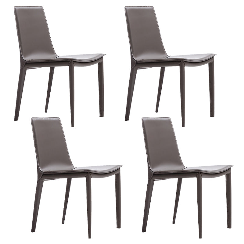 Glam Style Metal Dining Side Chairs Solid Back Armless Chair for Kitchen Dark Gray-Black 4 Piece Set Clearhalo ' kitchen&dining_furn' 'Dining Chairs' 'Dining Tables & Seating' 'dining_chair' 'furn' 'furn_dining_chair' 'Furniture' 'furniture_dining_chair' 'Kitchen & Dining Furniture' 'kitchen' 3671700