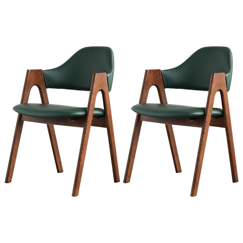 Glam Style Wood Dining Side Chair Faux Leather Open Back Arm Chairs for Home Use Blackish Green 2 Piece Set Clearhalo ' kitchen&dining_furn' 'Dining Chairs' 'Dining Tables & Seating' 'dining_chair' 'furn' 'furn_dining_chair' 'Furniture' 'furniture_dining_chair' 'Kitchen & Dining Furniture' 'kitchen' 3671717
