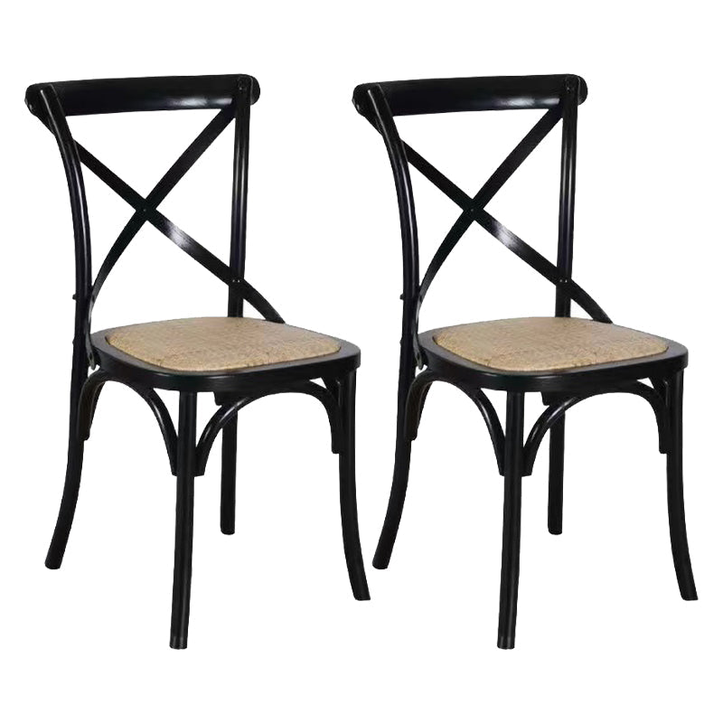 Country Style Square Dining Chair Kitchen Cross Back Dining Side Chair Black 2 Piece Set Clearhalo ' kitchen&dining_furn' 'Dining Chairs' 'Dining Tables & Seating' 'dining_chair' 'furn' 'furn_dining_chair' 'Furniture' 'furniture_dining_chair' 'Kitchen & Dining Furniture' 'kitchen' 3671740