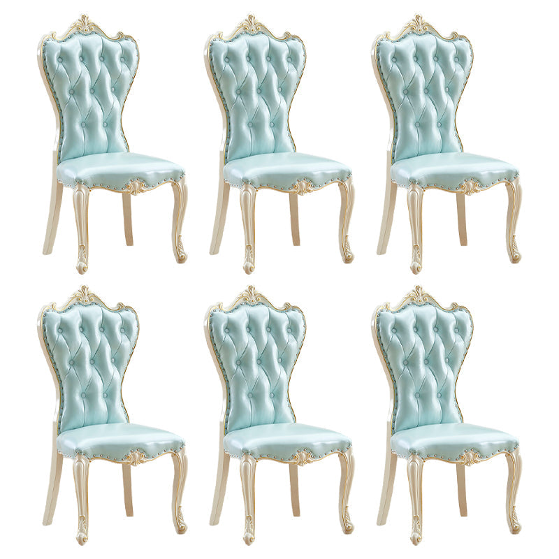 European style Birch Leather Side chair Light color Parsons Dining Chair Light Blue 6 Piece Set Clearhalo ' kitchen&dining_furn' 'Dining Chairs' 'Dining Tables & Seating' 'dining_chair' 'furn' 'furn_dining_chair' 'Furniture' 'furniture_dining_chair' 'Kitchen & Dining Furniture' 'kitchen' 3671938