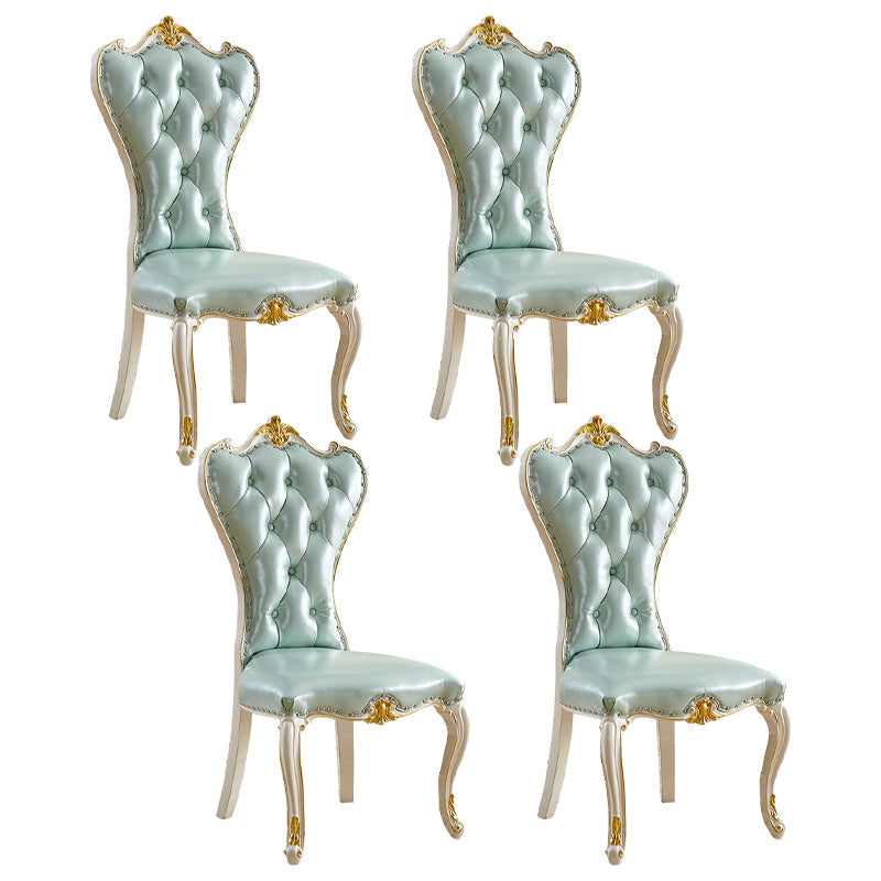European style Birch Leather Side chair Light color Parsons Dining Chair Light Green 4 Piece Set Clearhalo ' kitchen&dining_furn' 'Dining Chairs' 'Dining Tables & Seating' 'dining_chair' 'furn' 'furn_dining_chair' 'Furniture' 'furniture_dining_chair' 'Kitchen & Dining Furniture' 'kitchen' 3671940