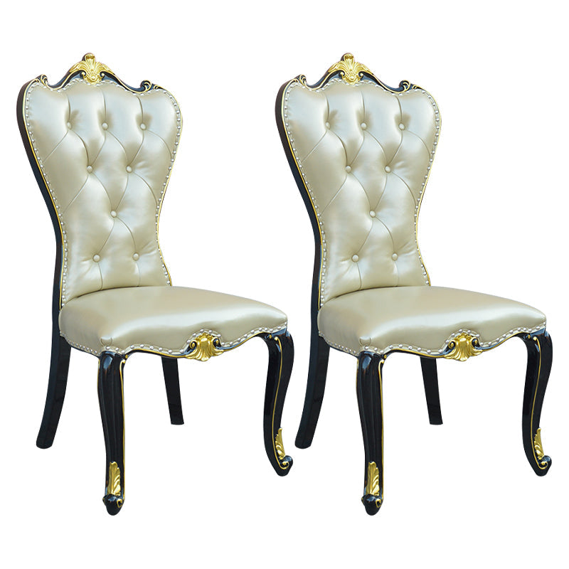 European style Birch Leather Side chair Light color Parsons Dining Chair Black-Gold 2 Piece Set Clearhalo ' kitchen&dining_furn' 'Dining Chairs' 'Dining Tables & Seating' 'dining_chair' 'furn' 'furn_dining_chair' 'Furniture' 'furniture_dining_chair' 'Kitchen & Dining Furniture' 'kitchen' 3671942
