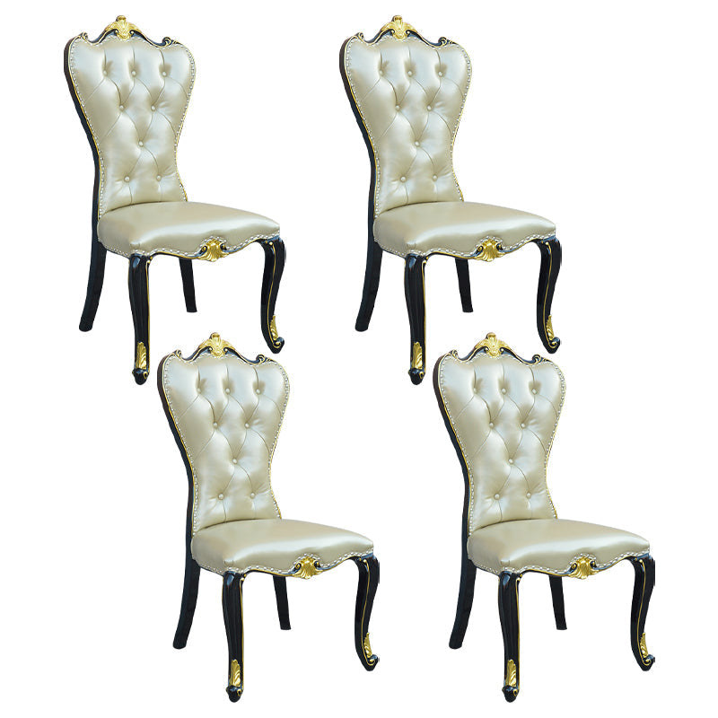 European style Birch Leather Side chair Light color Parsons Dining Chair Black-Gold 4 Piece Set Clearhalo ' kitchen&dining_furn' 'Dining Chairs' 'Dining Tables & Seating' 'dining_chair' 'furn' 'furn_dining_chair' 'Furniture' 'furniture_dining_chair' 'Kitchen & Dining Furniture' 'kitchen' 3671943
