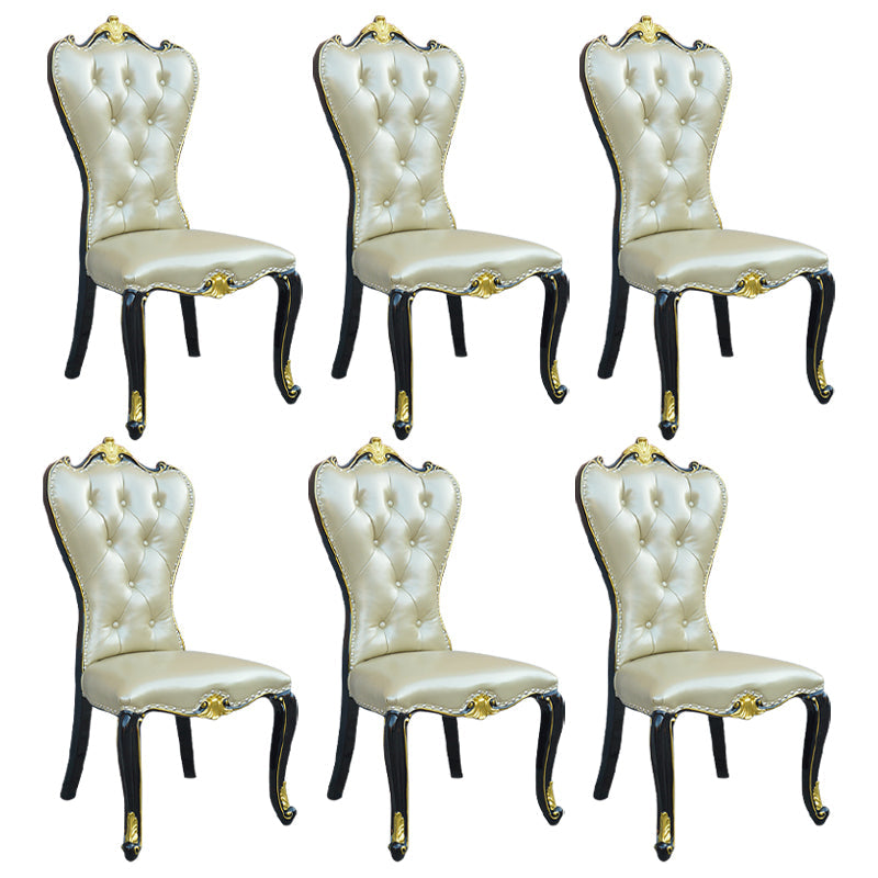 European style Birch Leather Side chair Light color Parsons Dining Chair Black-Gold 6 Piece Set Clearhalo ' kitchen&dining_furn' 'Dining Chairs' 'Dining Tables & Seating' 'dining_chair' 'furn' 'furn_dining_chair' 'Furniture' 'furniture_dining_chair' 'Kitchen & Dining Furniture' 'kitchen' 3671944