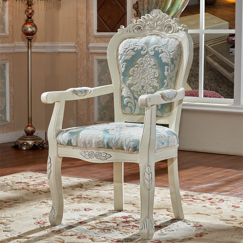 European Style Birch Leather Arm Chair Light Color Solid Back Dining Chair with White Legs Clearhalo ' kitchen&dining_furn' 'Dining Chairs' 'Dining Tables & Seating' 'dining_chair' 'furn' 'furn_dining_chair' 'Furniture' 'furniture_dining_chair' 'Kitchen & Dining Furniture' 'kitchen' 3672018