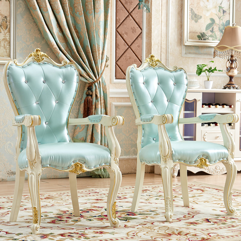 European Style Birch Leather Arm Chair Light Color Solid Back Dining Chair with White Legs Clearhalo ' kitchen&dining_furn' 'Dining Chairs' 'Dining Tables & Seating' 'dining_chair' 'furn' 'furn_dining_chair' 'Furniture' 'furniture_dining_chair' 'Kitchen & Dining Furniture' 'kitchen' 3672022