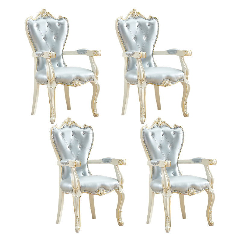 European Style Birch Leather Arm Chair Light Color Solid Back Dining Chair with White Legs Grey 4 Piece Set Clearhalo ' kitchen&dining_furn' 'Dining Chairs' 'Dining Tables & Seating' 'dining_chair' 'furn' 'furn_dining_chair' 'Furniture' 'furniture_dining_chair' 'Kitchen & Dining Furniture' 'kitchen' 3672029