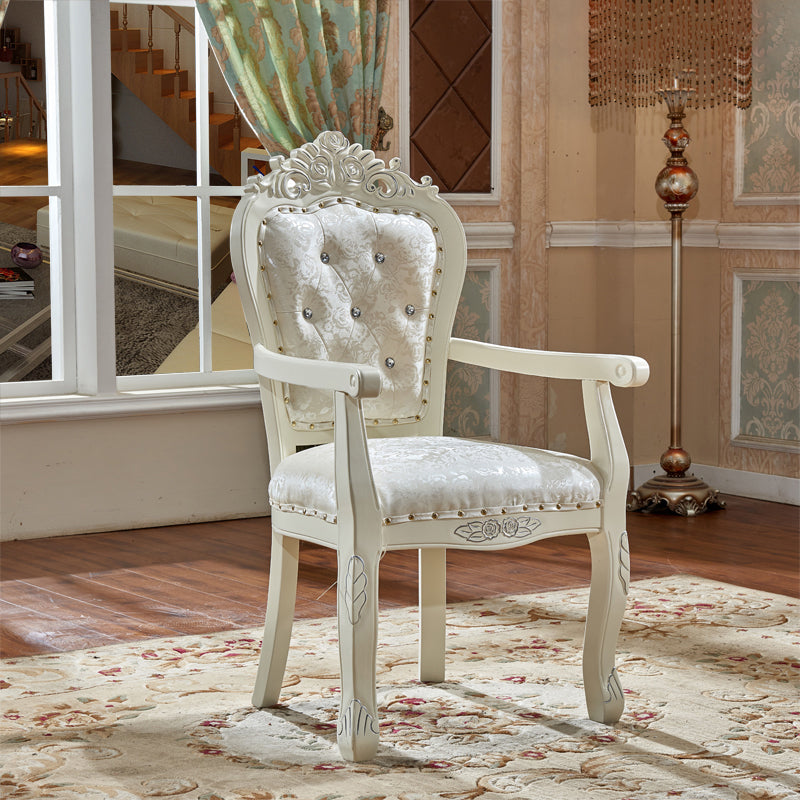 European Style Birch Leather Arm Chair Light Color Solid Back Dining Chair with White Legs White 1 Piece Clearhalo ' kitchen&dining_furn' 'Dining Chairs' 'Dining Tables & Seating' 'dining_chair' 'furn' 'furn_dining_chair' 'Furniture' 'furniture_dining_chair' 'Kitchen & Dining Furniture' 'kitchen' 3672036