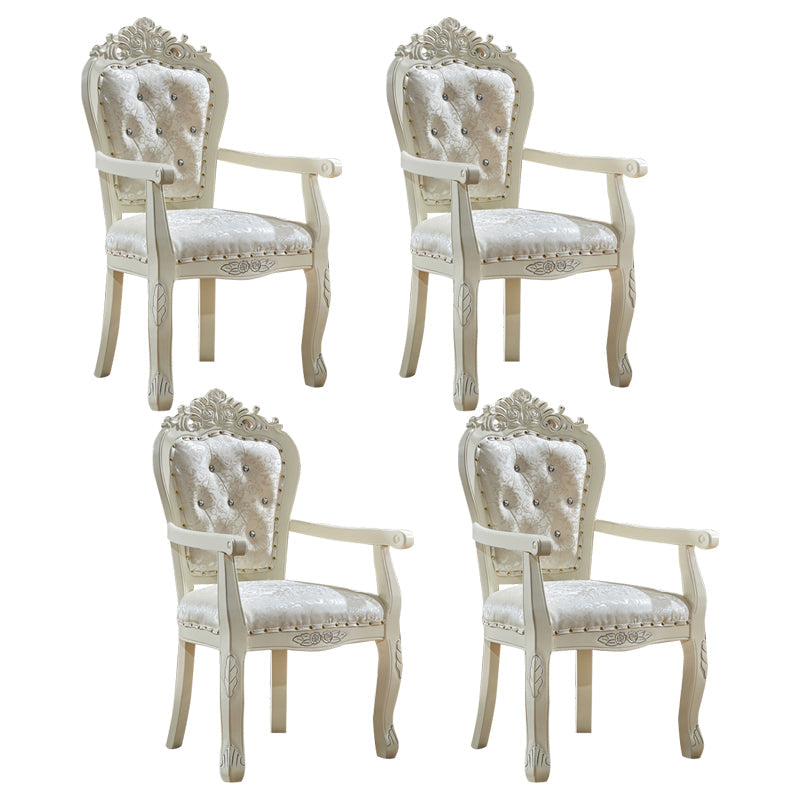 European Style Birch Leather Arm Chair Light Color Solid Back Dining Chair with White Legs White 4 Piece Set Clearhalo ' kitchen&dining_furn' 'Dining Chairs' 'Dining Tables & Seating' 'dining_chair' 'furn' 'furn_dining_chair' 'Furniture' 'furniture_dining_chair' 'Kitchen & Dining Furniture' 'kitchen' 3672039