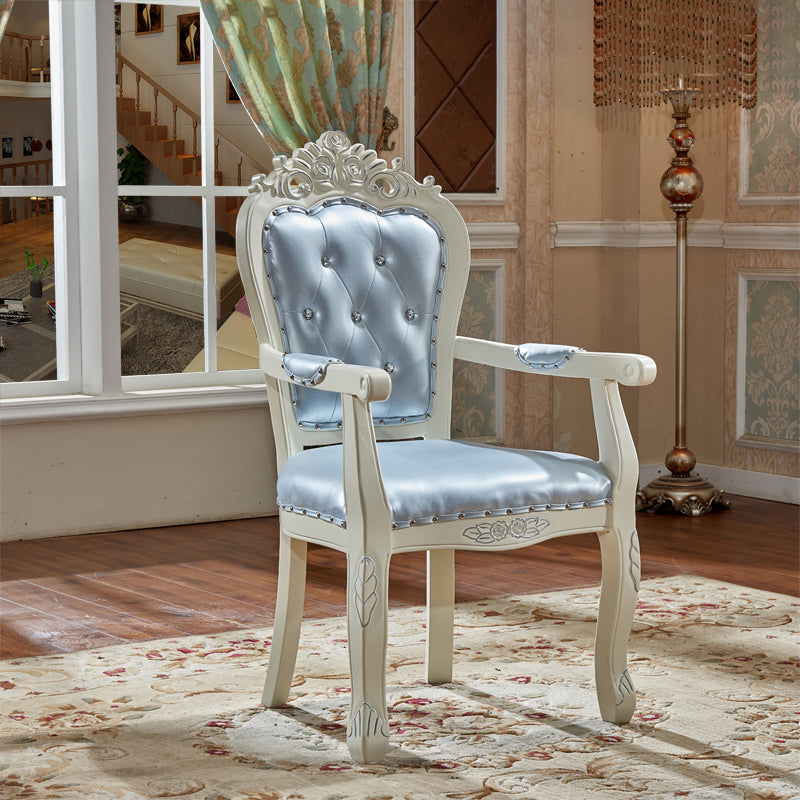European Style Birch Leather Arm Chair Light Color Solid Back Dining Chair with White Legs Sky Blue 1 Piece Clearhalo ' kitchen&dining_furn' 'Dining Chairs' 'Dining Tables & Seating' 'dining_chair' 'furn' 'furn_dining_chair' 'Furniture' 'furniture_dining_chair' 'Kitchen & Dining Furniture' 'kitchen' 3672043