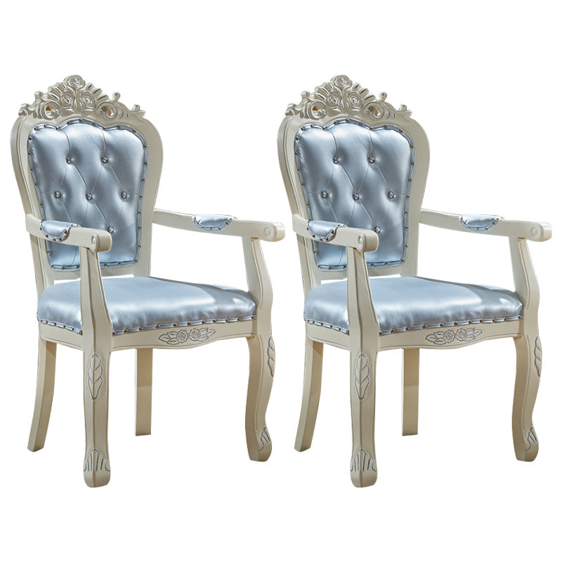 European Style Birch Leather Arm Chair Light Color Solid Back Dining Chair with White Legs Sky Blue 2 Piece Set Clearhalo ' kitchen&dining_furn' 'Dining Chairs' 'Dining Tables & Seating' 'dining_chair' 'furn' 'furn_dining_chair' 'Furniture' 'furniture_dining_chair' 'Kitchen & Dining Furniture' 'kitchen' 3672044